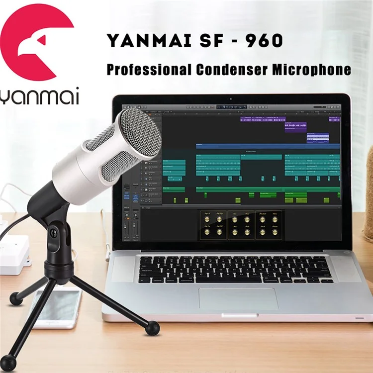 Yanmai SF-960 Computer Micrófono de 3.5 mm Micéndico Estéreo Capacitivo Con Trípode Con Trípode