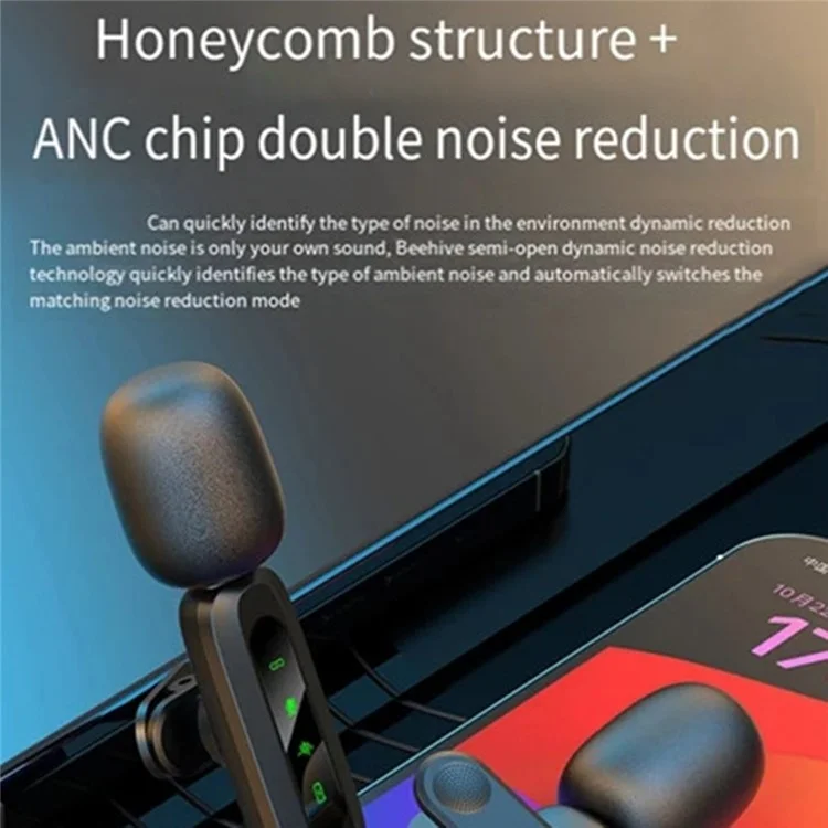 J3 Digital Display 2.4G Wireless Lavalier Microphone Noise Reduction Mic with Receiver - Interface Type-C