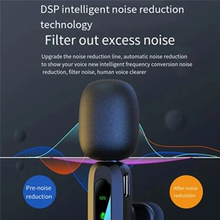 J3 Digital Display 2.4G Wireless Lavalier Microphone Noise Reduction Mic with Receiver - Interface Type-C