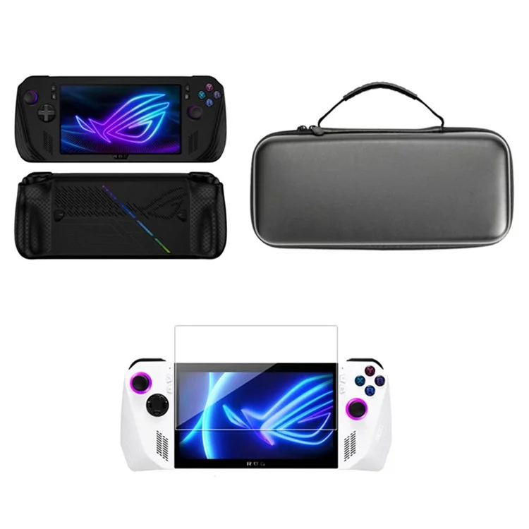 3-in-1-kit Für Asus ROG Ally X Silicon Deckung Tragbares Fahrtransportgehäuse Mit Temperaturem Glasimbilanzschutz - Schwarz