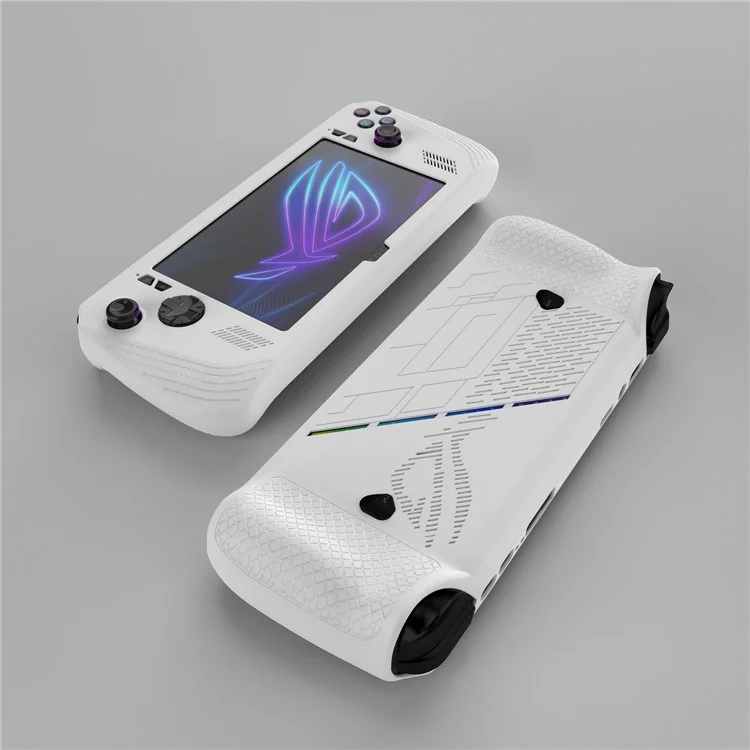 3-in-1 Kit for Asus ROG Ally X Silicone Case Portable Travel Carrying Cover with Tempered Glass Screen Protector - White