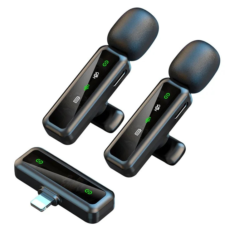 Microphone sans fil H63 2,4 G pour smartphones, diffusion en direct, réduction du bruit, 2 émetteurs + 1 récepteur - Connecteur iP