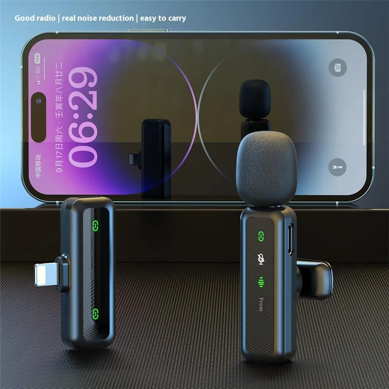 Microphone sans fil H63 2,4 G pour smartphones, diffusion en direct, réduction du bruit, 2 émetteurs + 1 récepteur - Connecteur iP