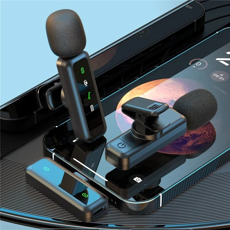 Microphone sans fil H63 2,4 G pour smartphones, diffusion en direct, réduction du bruit, 2 émetteurs + 1 récepteur - Connecteur iP