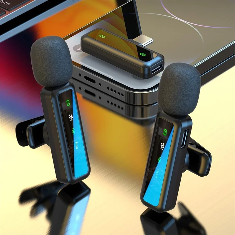 Microphone sans fil H63 2,4 G pour smartphones, diffusion en direct, réduction du bruit, 2 émetteurs + 1 récepteur - Connecteur iP