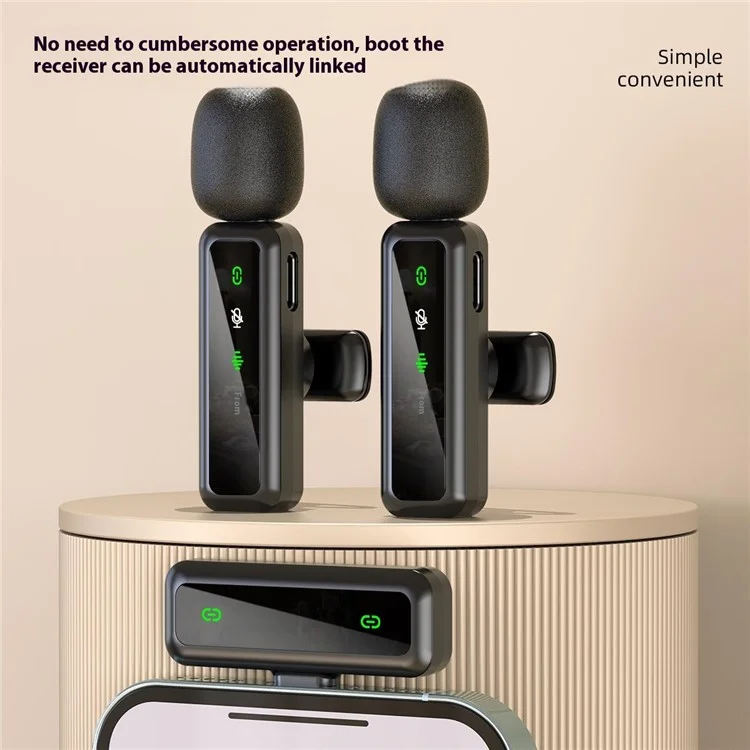 Microphone sans fil H63 2,4 G pour smartphones, diffusion en direct, réduction du bruit, 2 émetteurs + 1 récepteur - Connecteur iP