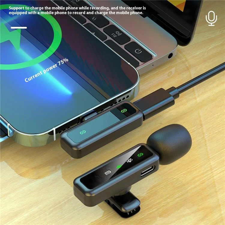 Microphone sans fil H63 2,4 G pour smartphones, diffusion en direct, réduction du bruit, 2 émetteurs + 1 récepteur - Connecteur iP