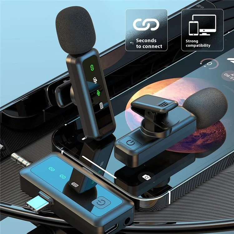 H65 3 In 1 iP  /  Type C  /  3.5mm 2.4G Wireless Lavalier Microphone Noise Reduction Mic , 2 Transmitter + 1 Receiver