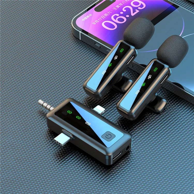 H65 3 In 1 iP  /  Type C  /  3.5mm 2.4G Wireless Lavalier Microphone Noise Reduction Mic , 2 Transmitter + 1 Receiver