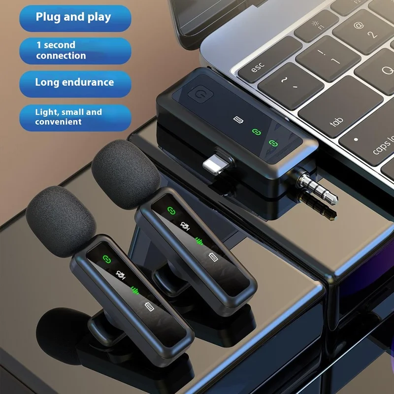 H65 3 In 1 iP  /  Type C  /  3.5mm 2.4G Wireless Lavalier Microphone Noise Reduction Mic , 2 Transmitter + 1 Receiver