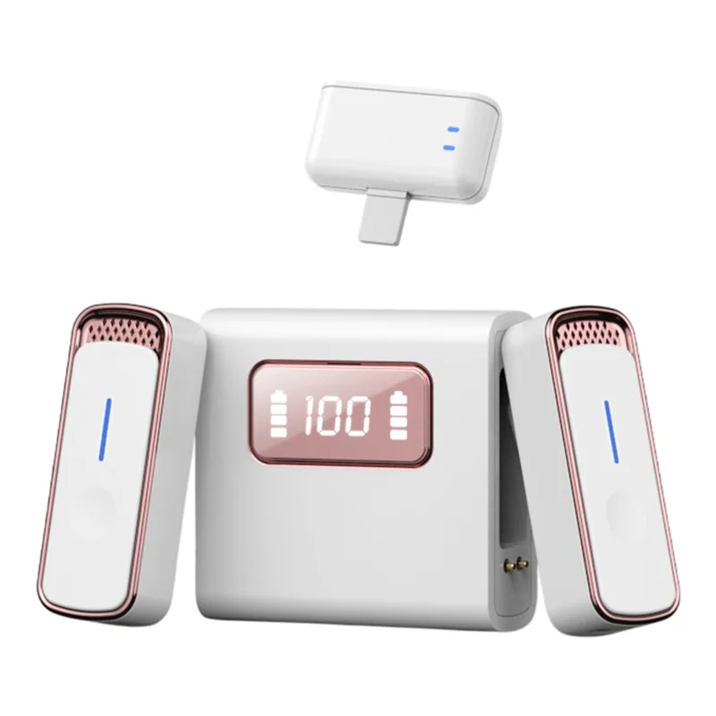 Microphone Lavalier sans fil SX88 iP avec réduction de bruit, clip et boîtier de charge - Blanc+Rose