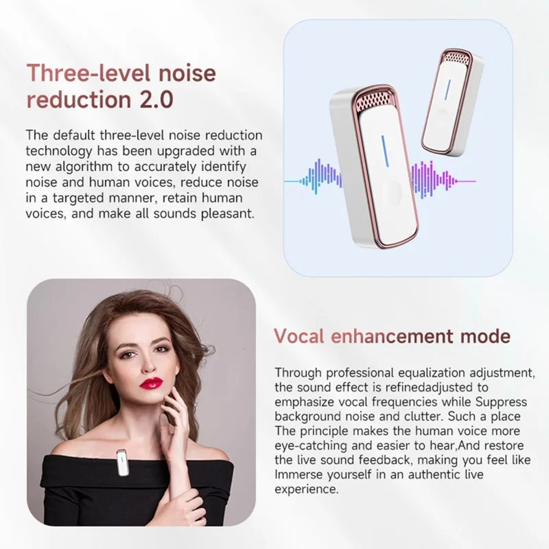 Microphone Lavalier sans fil SX88 iP avec réduction de bruit, clip et boîtier de charge - Blanc+Rose
