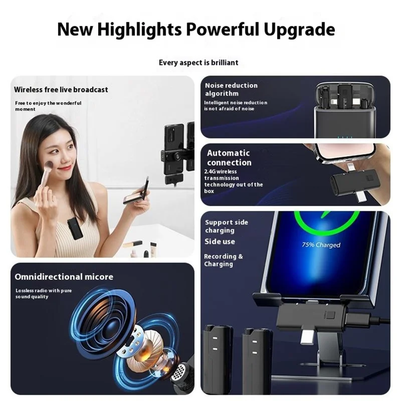 SX80 Noise Reduction Real Time Monitoring Lavalier Microphone with Type C + iP 2 In 1 Receiver