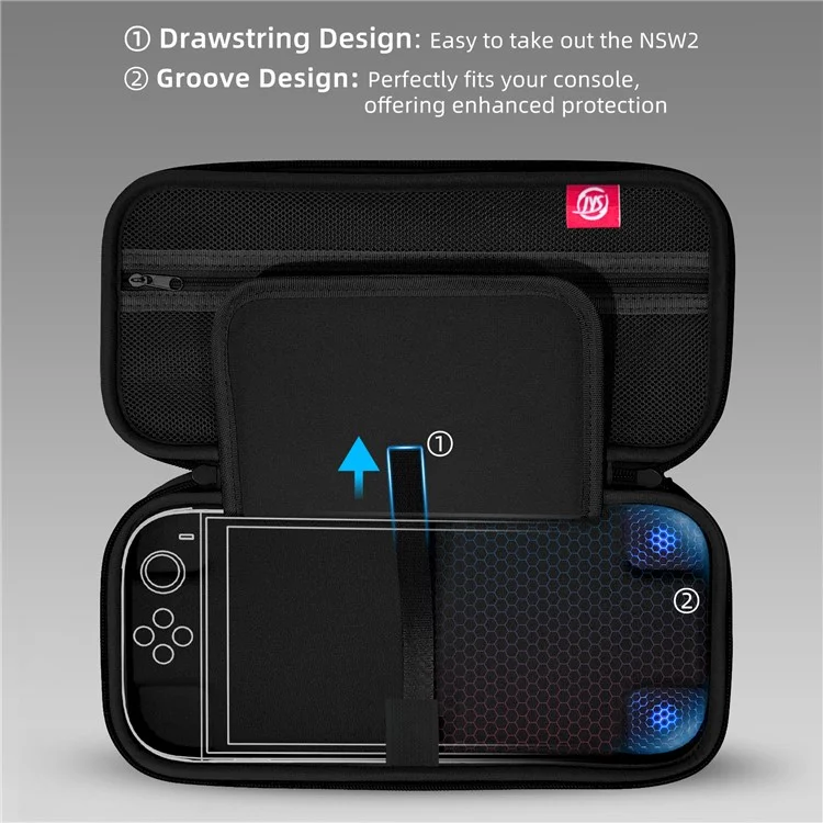 JYS JYS-NS2283 For Nintendo Switch 2 Game Console Carrying Case EVA Protective Storage Bag with Game Card Slots - Black