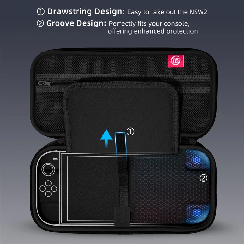 JYS JYS-NS2283 For Nintendo Switch 2 Game Console Carrying Case EVA Protective Storage Bag with Game Card Slots - Black+White