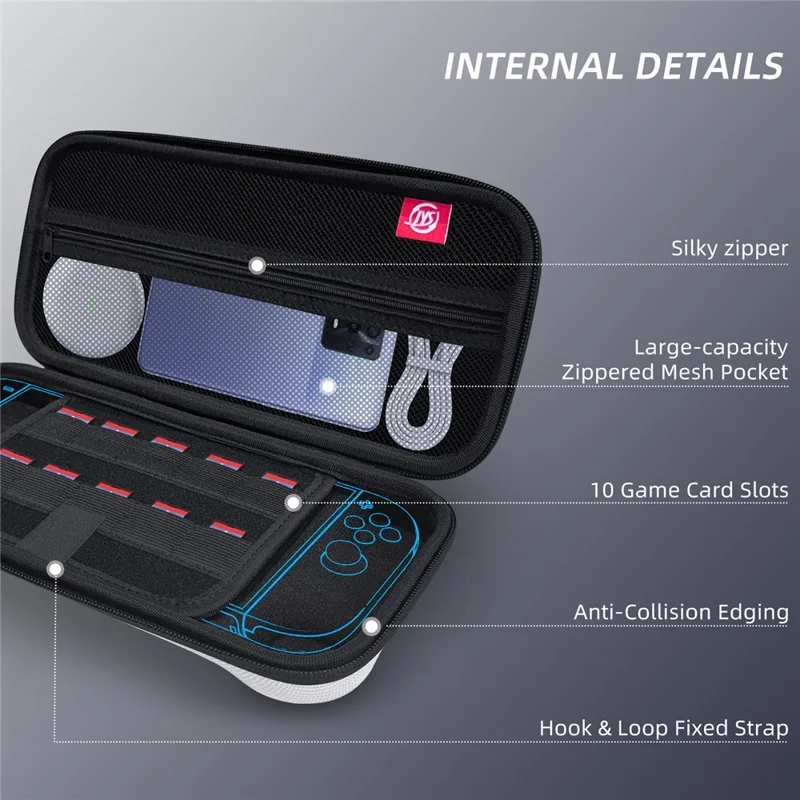 JYS JYS-NS2283 For Nintendo Switch 2 Game Console Carrying Case EVA Protective Storage Bag with Game Card Slots - Black+White