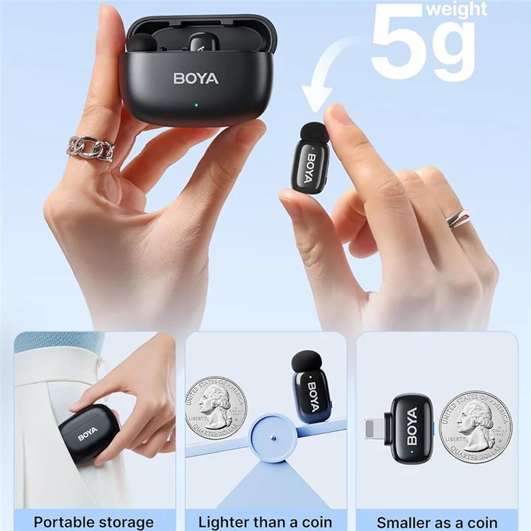 BOYA mini-04 For iPhone Mfi Certified 2Pcs Mini Wireless Microphone AI Noise Reduction Mic with Lightning Interface Receiverf
