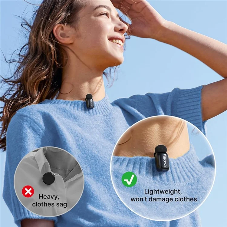 BOYA mini Mfi Certifié 2Pcs Microphone Cravate sans fil avec Réduction de bruit IA Mic avec Récepteur Lightning + USB-C - Noir