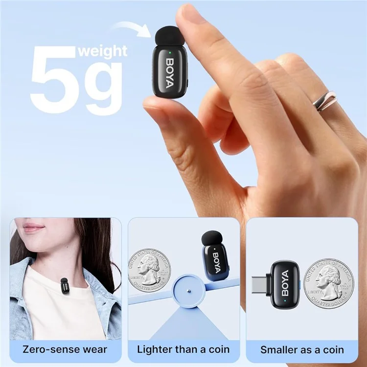 BOYA Mini-05 Microfone Lapela Sem Fio Mini Redutor de Ruído de IA Mudador de Voz, 2 Transmissores + 1 Receptor USB-C