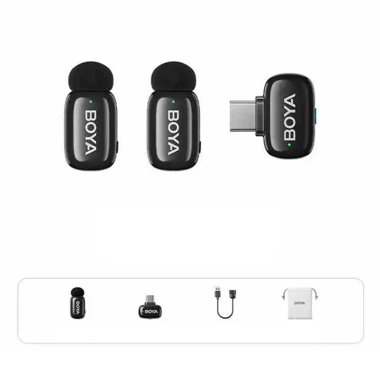 BOYA Mini-05 Microfone Lapela Sem Fio Mini Redutor de Ruído de IA Mudador de Voz, 2 Transmissores + 1 Receptor USB-C