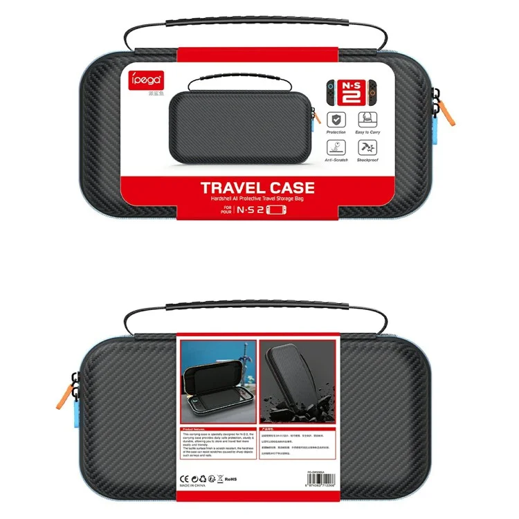 IPEGA PG-SW2005A For Nintendo Switch 2 Carrying Case Carbon Fiber Texture Hard Shell Storage Bag