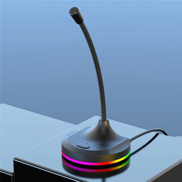 RGB Light Microphone 3 USB Ports Hub Plug and Play Noise Cancelling Desktop Mic - Black