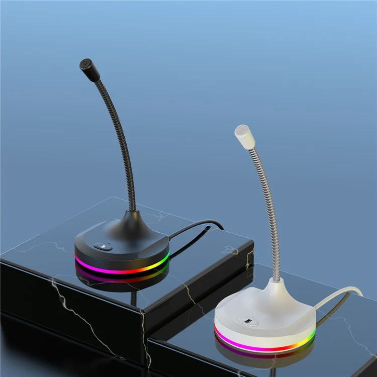 RGB Light Microphone 3 USB Ports Hub Plug and Play Noise Cancelling Desktop Mic - Black