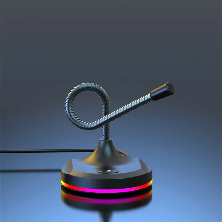 RGB Light Microphone 3 USB Ports Hub Plug and Play Noise Cancelling Desktop Mic - Black