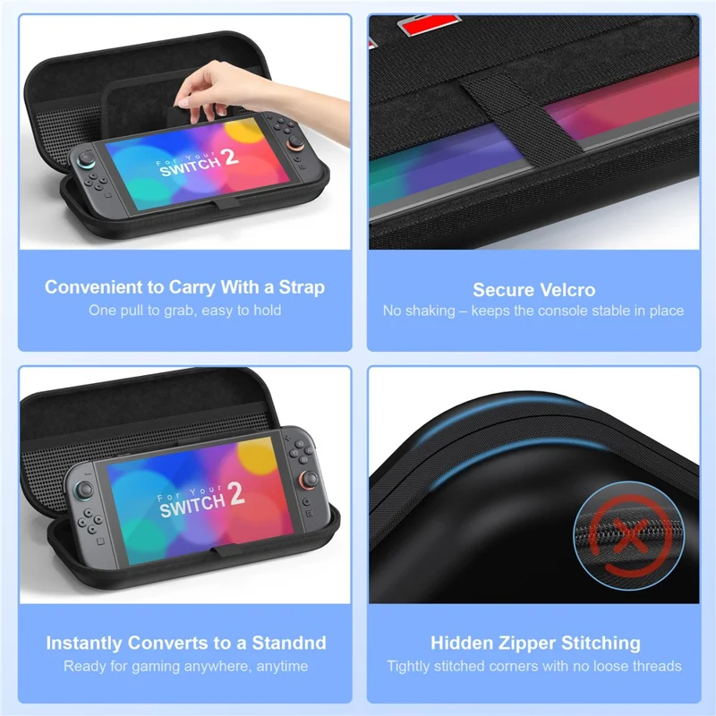 STARTRC GAMES For Nintendo Switch 2 Carrying Case Storage Bag Protective Cover with Game Card Slots - Black  /  Without Logo
