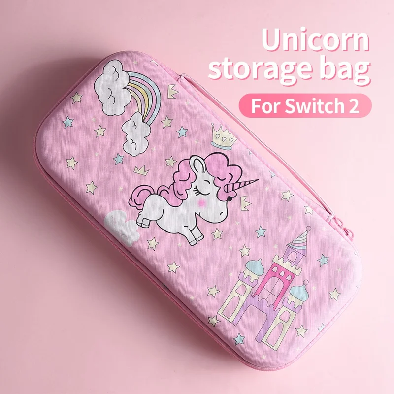 Custodia per Nintendo Switch 2 con Borsa Portaoggetti con Chiusura a Cerniera e Motivo Castello di Cavallo Arcobaleno Carino