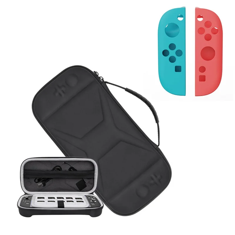For Nintendo Switch 2 Console Storage Case EVA Leather Bag with Controller Protective Cover - Black + Blue / Red