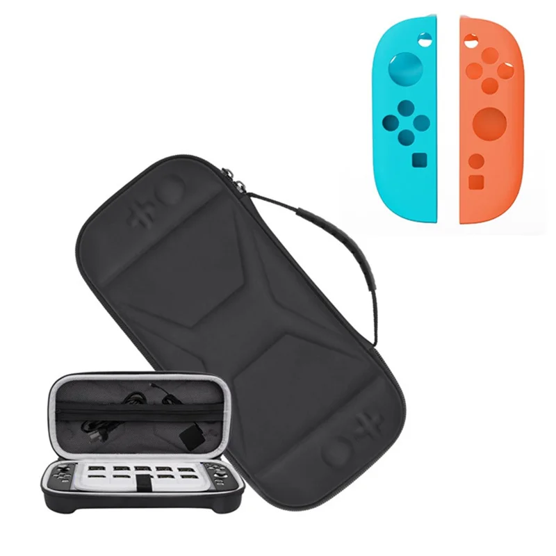 For Nintendo Switch 2 Console Storage Case EVA Leather Bag with Controller Protective Cover - Black + Blue / Orange