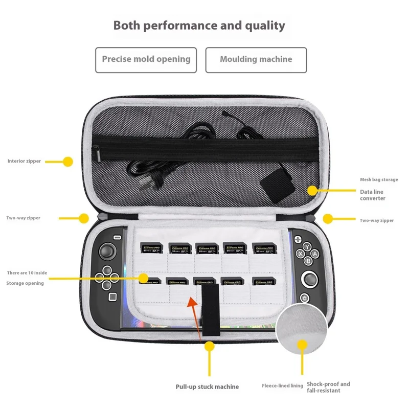 For Nintendo Switch 2 Console Storage Case EVA Leather Bag with Controller Protective Cover - Black + Blue / Orange