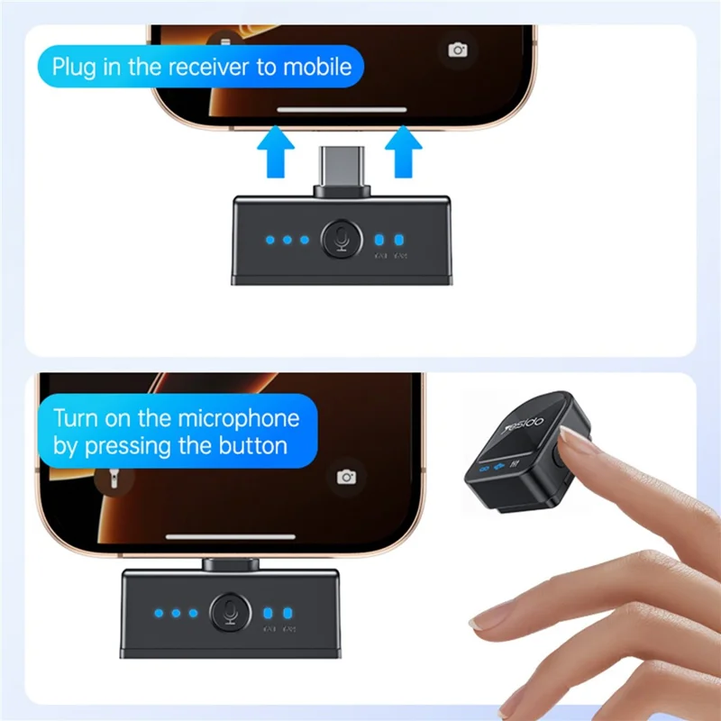 YESIDO KR19 2 in 1 Button Clip-On Microphone 100m Range Wireless Lavalier Mic Set