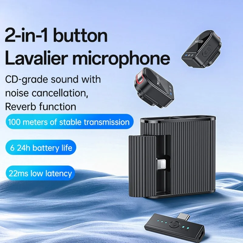 YESIDO KR19 2 in 1 Button Clip-On Microphone 100m Range Wireless Lavalier Mic Set