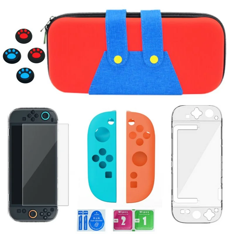 Set de Funda Protectora para Nintendo Switch 2 con 6 Accesorios de Juego, Kit de Almacenamiento con Protector de Pantalla y Fundas para Joysticks - Rojo
