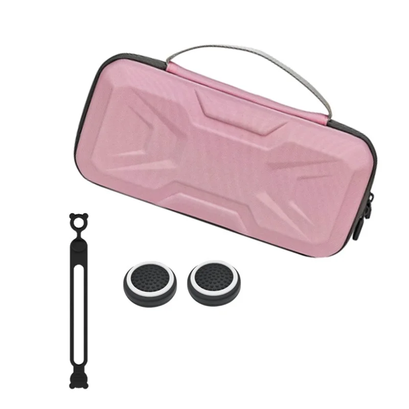 For Nintendo Switch 2 Console Mecha Style EVA Carrying Case with Cable Tie Joystick Caps Set - Pink