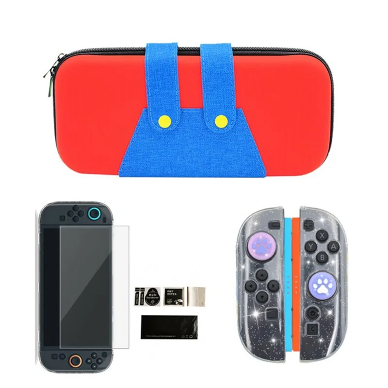 For Nintendo Switch 2 Storage Bag TPU Controller Cover Tempered Glass Screen Protector Set - Red
