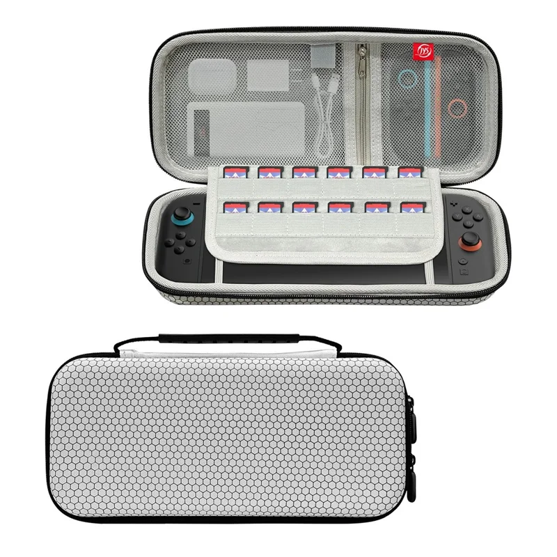 For Nintendo Switch 2 Console Storage Case Honeycomb EVA Carrying Bag with Game Card Compartment - White