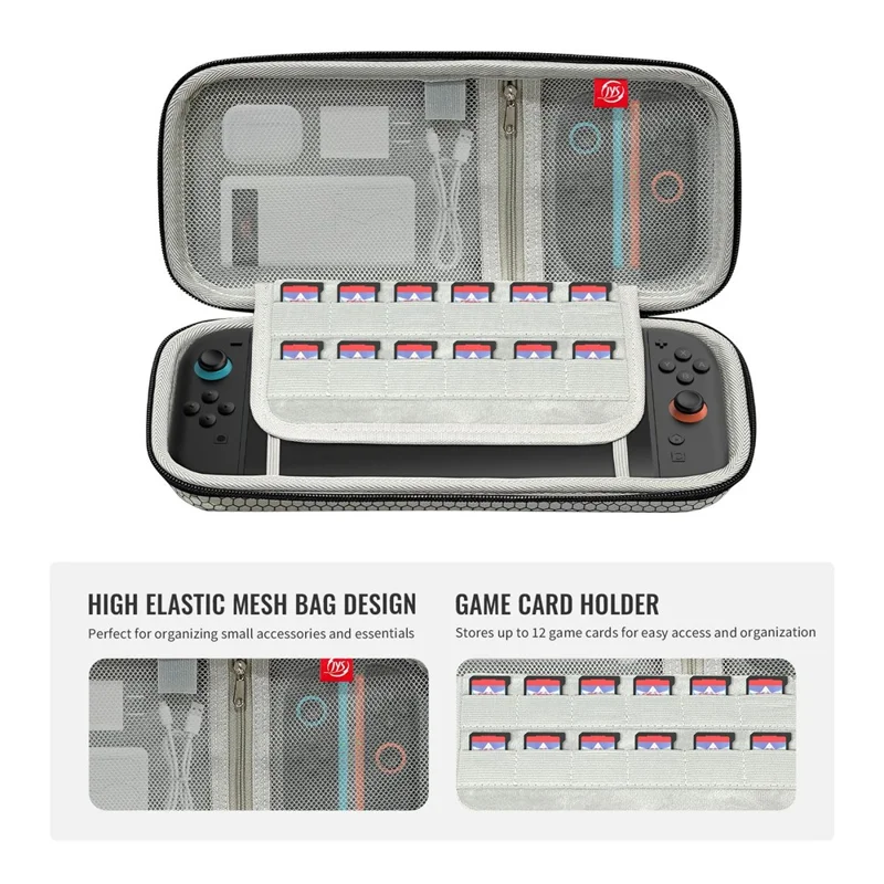 For Nintendo Switch 2 Console Storage Case Honeycomb EVA Carrying Bag with Game Card Compartment - White