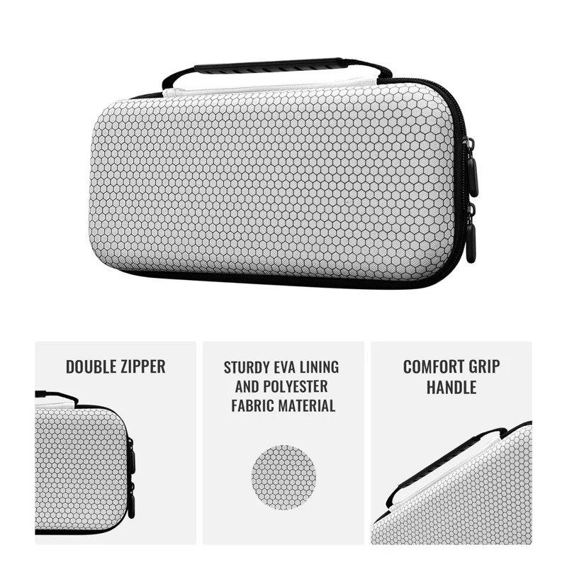 For Nintendo Switch 2 Console Storage Case Honeycomb EVA Carrying Bag with Game Card Compartment - White