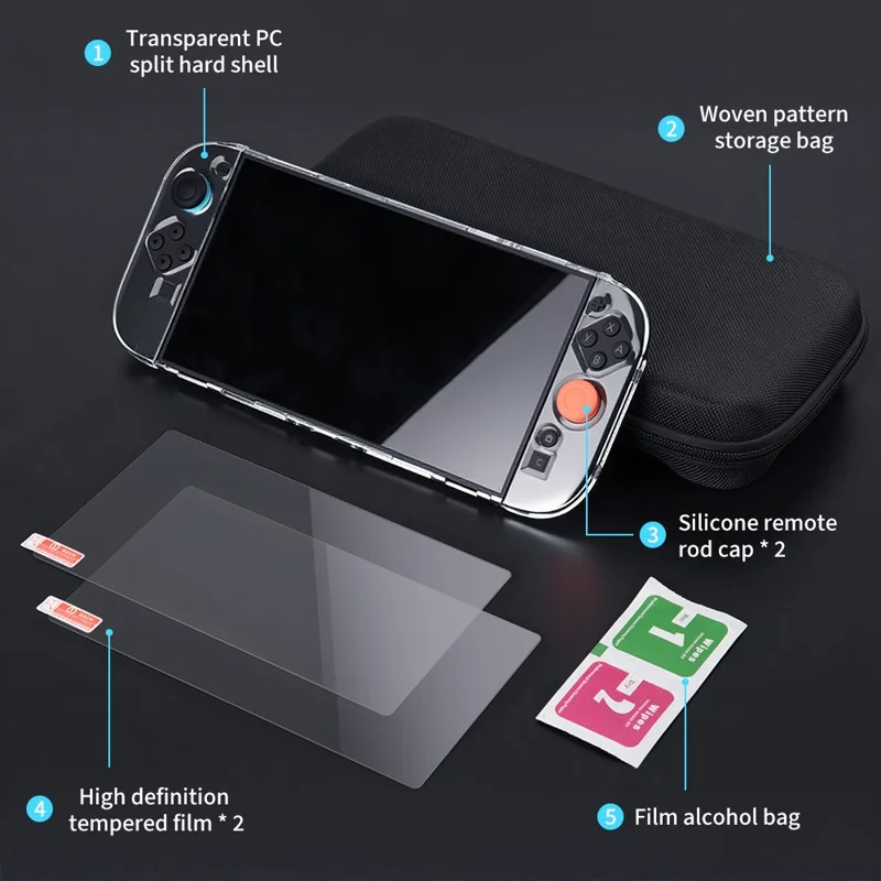 For Nintendo Switch 2 Storage Bag Kit with PC Detachable Hard Cover and Tempered Glass Films