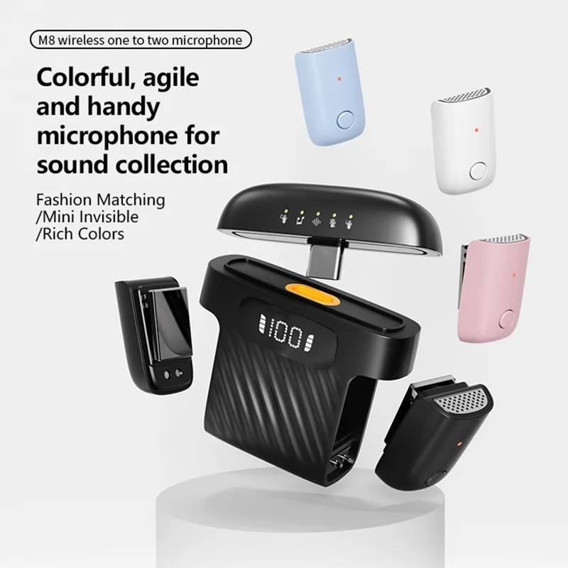 Microfono Lavalier Wireless M8 con Riduzione del Rumore per Registrazione Video - Bianco