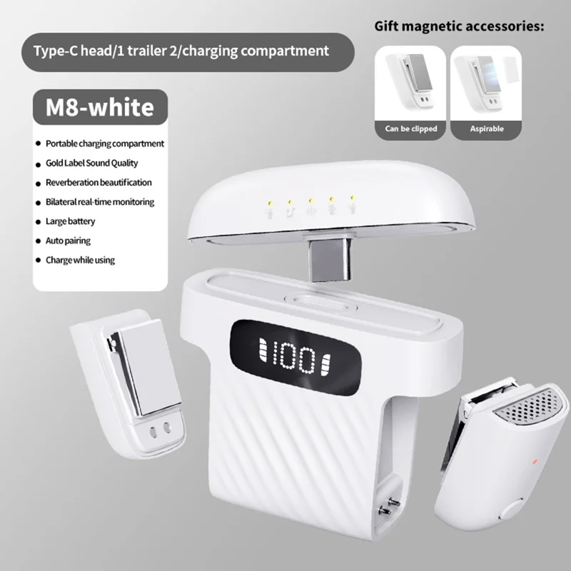 Microfono Lavalier Wireless M8 con Riduzione del Rumore per Registrazione Video - Bianco