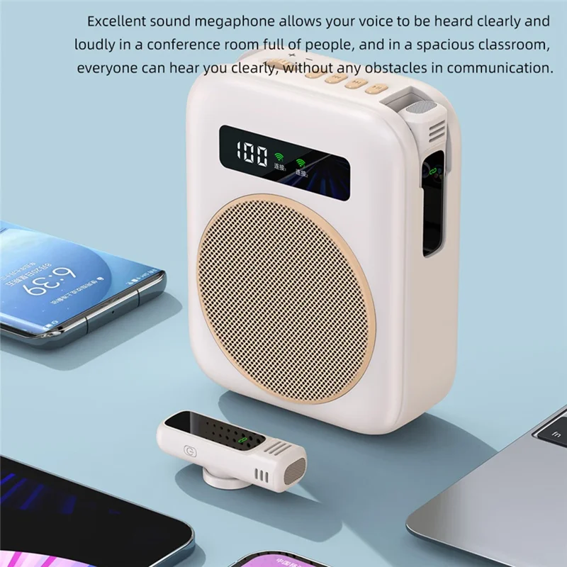 M10 Amplificatore audio wireless compatibile con Bluetooth Altoparlante con doppio microfono a revers per insegnamento, riunioni e performance - Bianco