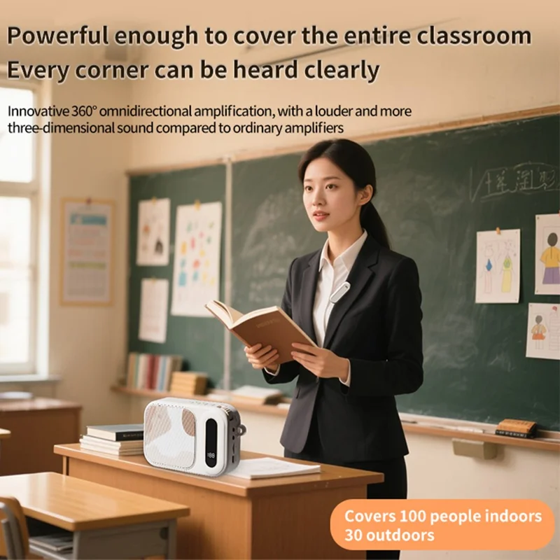 Microphone Lavalier sans fil WK-01 compatible Bluetooth avec Amplificateur de Son pour Enseignants, Réunions et Performances - Noir