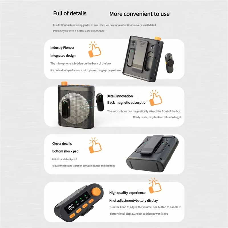M29 Microfono wireless magnetico con clip doppio per insegnamento / conferenze / spettacoli - Nero