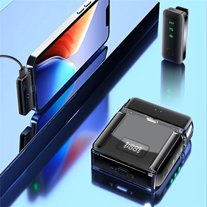 S51 Wireless Lavalier Microphone with Digital Display Charging Case AI Noise Reduction Clip On Mic, 2 Mic + 2 Receiver