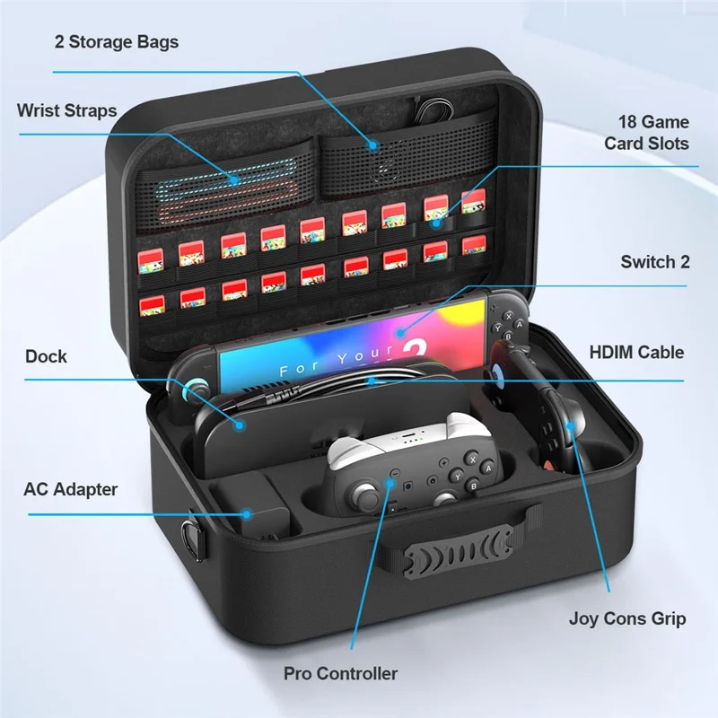 STARTRC GAMES Dla Nintendo Switch 2 Wersja ulepszona 2.0 Etui do przechowywania z 18 gniazdami na karty do gier Przenośna torba podróżna - Czarny