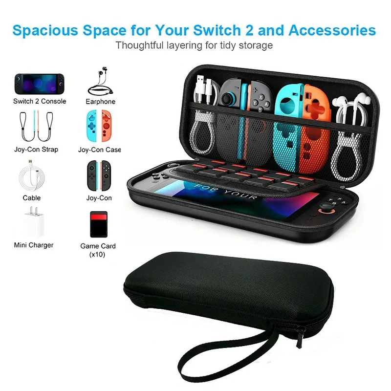 For Nintendo Switch 2 Travel Carrying Case Hard Shell Portable Protective Storage Bag with Hand Strap